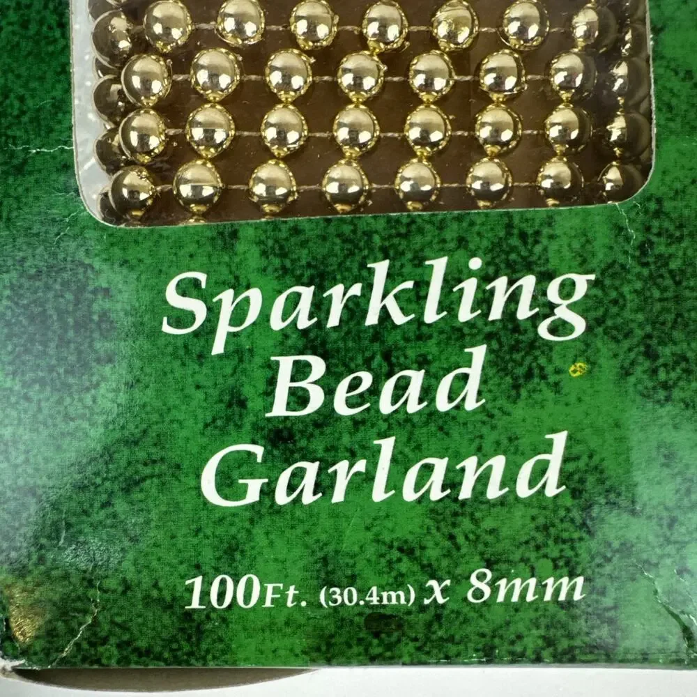 100 feet gold bead Garland new open box Christmas tree decoration